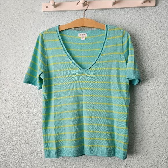 J crew re-imagen linen blend v neck short sleeve blouse - Picture 1 of 8